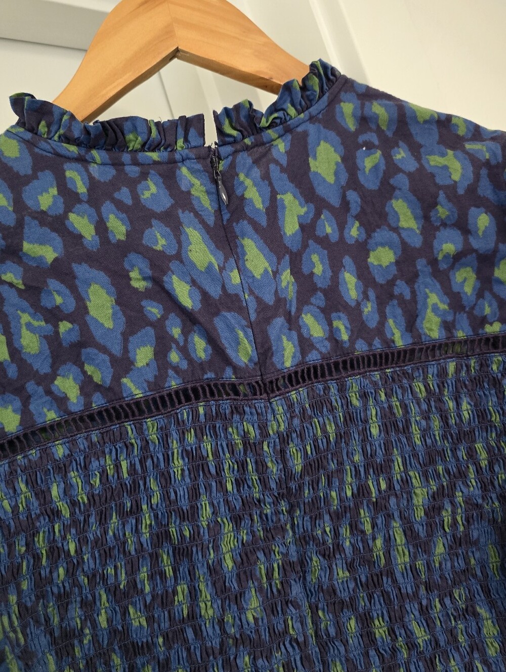 FARM Rio Blue and Green Smocked Peplum Blouse - Picture 9 of 15